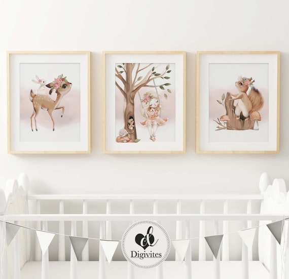 Girl Nursery Decor. Woodland Nursery Wall Art. Set of Three -  Israel