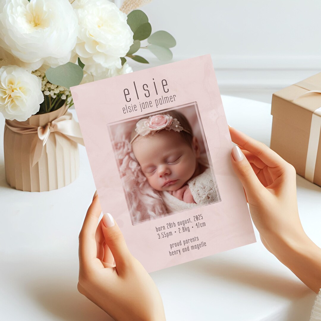 Minimal Baby Birth Announcement Card, Personalised Newborn Photo Print ...