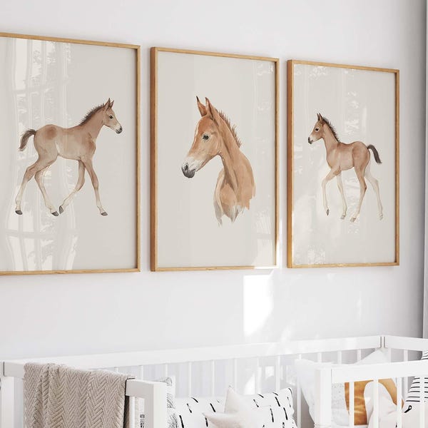 Watercolor Foal Nursery Prints, Rustic Farm Animal Decor (Digital Prints)