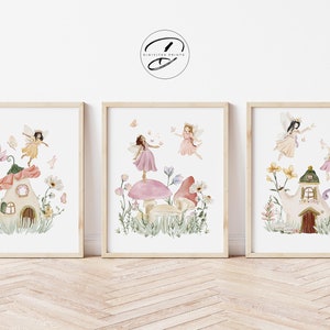 Baby girl Nursery wall art prints, fairy garden wall art, Sisters bedroom decor, Nursery decor girls, baby shower gift, girls room decor