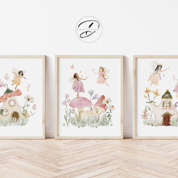 Baby girl Nursery wall art prints, fairy garden wall art, Sisters bedroom decor, Nursery decor girls, baby shower gift, girls room decor