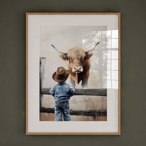 Cowboy Highland Cow Nursery print, Cowboy decor, Baby boy western nursery decor, DIGITAL Nursery wall art, Western art, boys bedroom decor