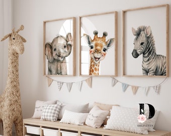 Set of 3 Baby Safari Animals for Nursery wall art, Nursery decor animals, Safari Nursery decor, jungle animals, kids wall art, Printable Art