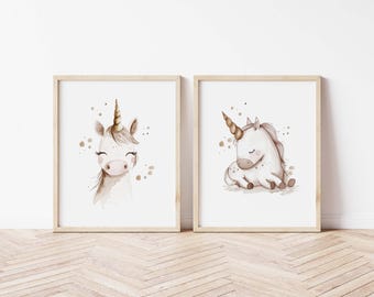Watercolor Unicorn Print Set, Girls Room Decor (Digital Download)