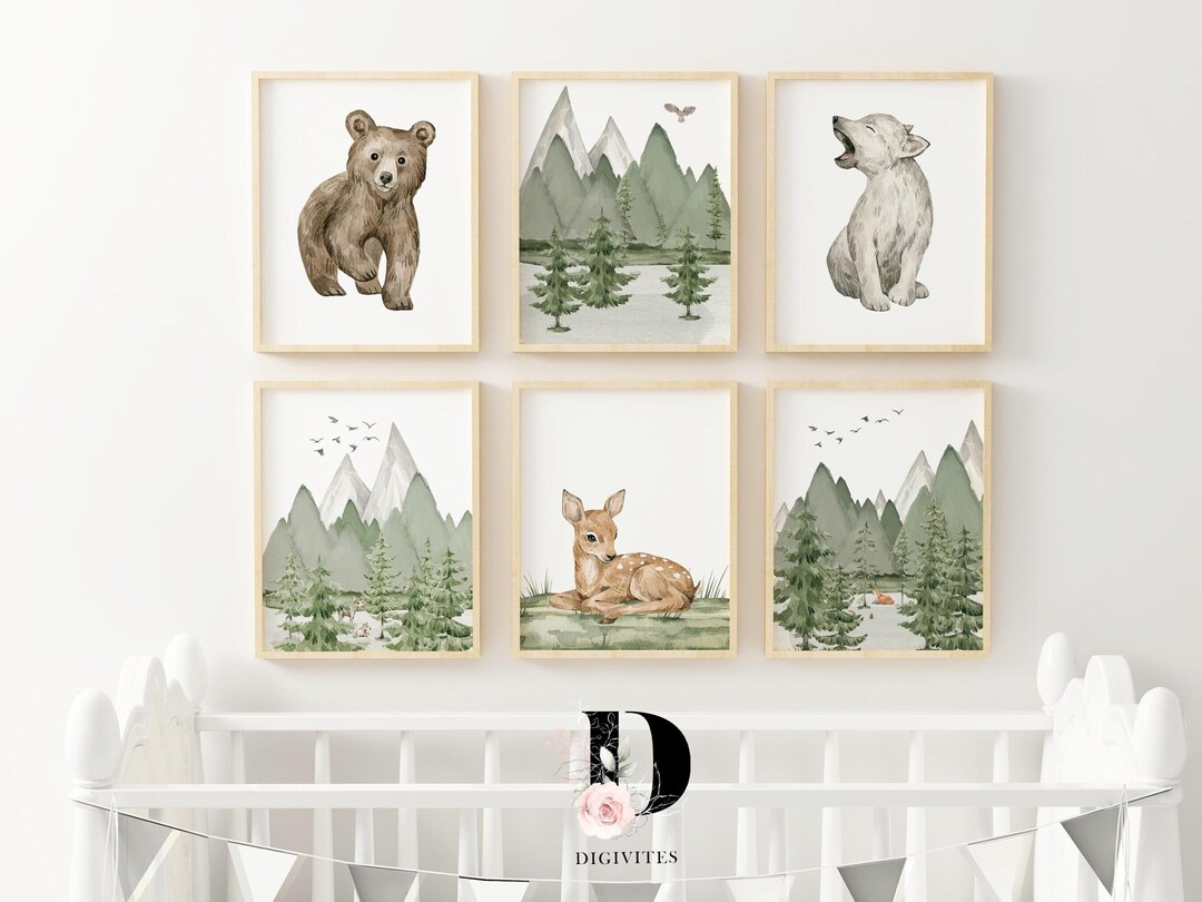 Printable Woodland Animal Nursery Wall Art, Mountain Wall Art, Adventure Theme Nursery, Forest