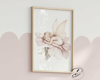 夢のような妖精のプリント、花柄の子供部屋装飾（デジタルダウンロード）
