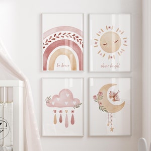 Boho Rainbow Nursery Prints, Girl nursery wall art, Nursery decor girls, Affirmation prints, Rainbow Sun Print, boho nursery wall decor