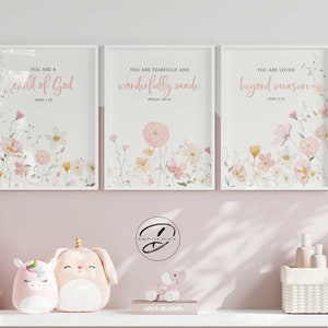 Floral Nursery Bible verse wall art, Christian Nursery decor, Baptism gift, Wildflower Nursery, Girls bedroom decor, Boho nursery wall art