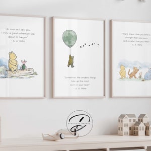 Klassisches Winnie Pooh Set mit 3 Zitaten. Gender Neutral Kinderzimmer Drucke, Winnie-the-Pooh und Freunde inspirierende Zitate, Sage Green Kinderzimmer