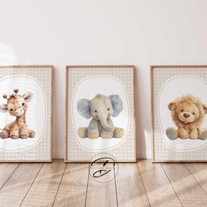 Safari Nursery Wall Art Set of 3, Baby Giraffe, Elephant, Lion Prints, Gender Neutral Animal Prints, Baby Room art, Jungle Nursery Decor