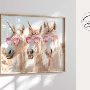 Unicorns in Sunglasses Print, Quirky Girls Bedroom Wall Art
