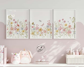 Watercolor Wildflower Nursery Prints, Boho Floral Decor (Digital Download)