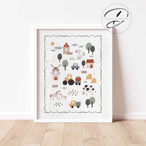 DIGITALE Bauernhof Karte, Kinderzimmer Dekor, Kinderzimmer Dekor, Kinderzimmer Dekor, Spielzimmer, Kleinkind Zimmer, Karte Druck
