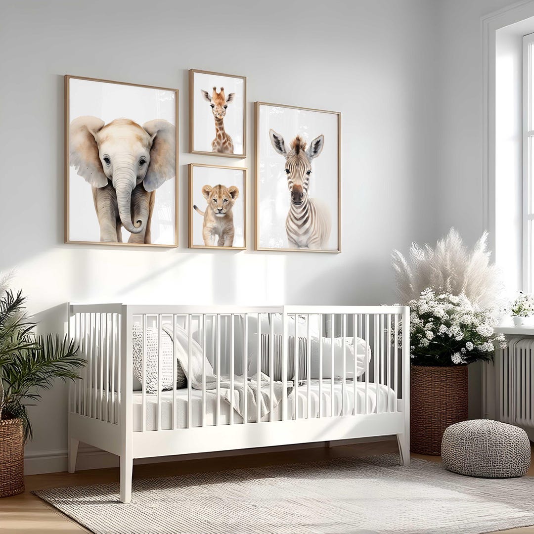 Safari Baby Animal Nursery Prints Set of 4, Elephant Giraffe Lion Zebra ...