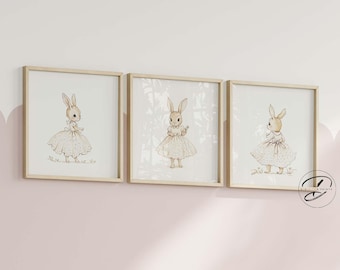 Vintage Rabbit Tutu Print, Woodland Nursery Art