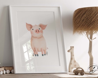 Pig Nursery Print, Farm Animal Wall Art (Digital Download)