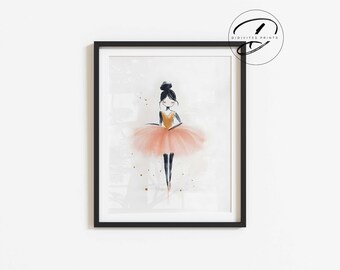 Ballerina Nursery Print, Peach Tutu, Girls Room Decor (Digital Download)