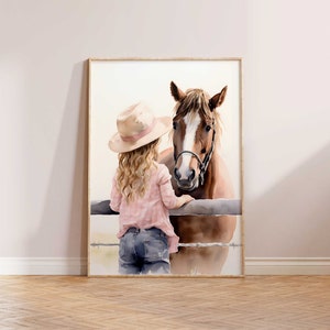 Cowgirl paard kwekerij print, cowgirl decor, baby meisje westerse kinderkamer inrichting, digitale kinderkamer kunst aan de muur, westerse kunst, meisjes slaapkamer inrichting