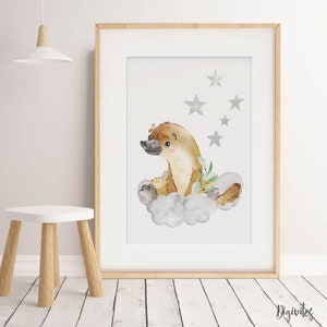 Nursery Wall Art Prints. Baby Nursery decor. Australian Nursery Art. Set of 3. Koala, Kangaroo, Platypus, Southern Cross, Clouds, Moon. star image 4