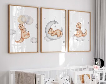 Personalized Dinosaur Nursery Prints Set of 3 (Digital Download)