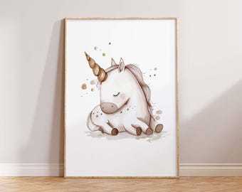 Watercolor Unicorn Print, Gold Glitter, Girls Nursery Decor (Digital Download)