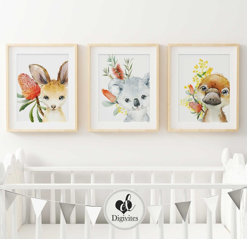 Baby Girl boy nursery decor. Australian Animal Wall Art Etsy