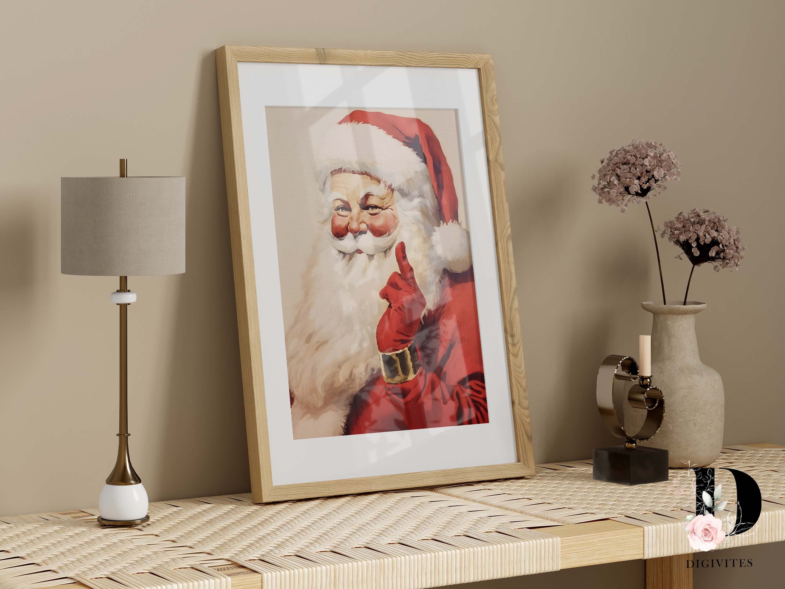 ヴィンテージ風の面白いサンタのクリスマスプリント、コテージコアの壁