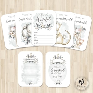 Cartes bébé étape importante | jeu de 40 cartes | Accessoires photo | Cartes d'étape | Cadeau baby shower | Nouveau cadeau de bébé | Animaux australiens | Eucalyptus