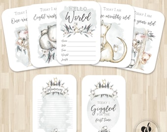 Baby Milestone Cards | 40 card set | Photo Props | Milestone cards | Baby Shower Gift | New baby gift | Australian Animals | Eucalyptus