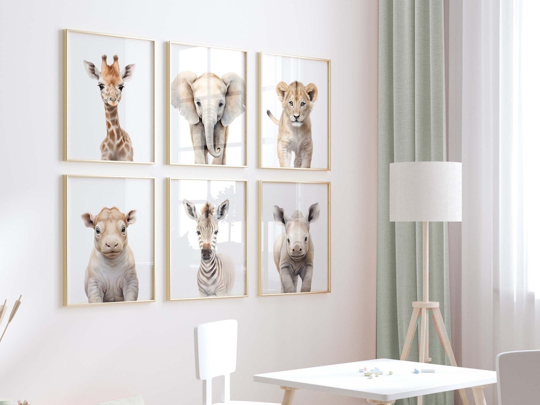 Safari Nursery Decor, Safari Nursery Prints, Nursery Wall Art, Set of 6 Safari Baby Animal ...