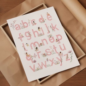Impresión digital del alfabeto de hadas, arte de pared de jardín de hadas, arte de pared de guardería para niñas, decoración de guardería para niñas, regalo de baby shower, decoración de habitación de niñas