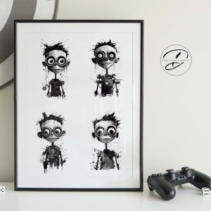 Caricature of a boy robot, Boy bedroom print, boys room decor, teen room decor, gaming print, bedroom wall art, teenage boy gifts, Digital