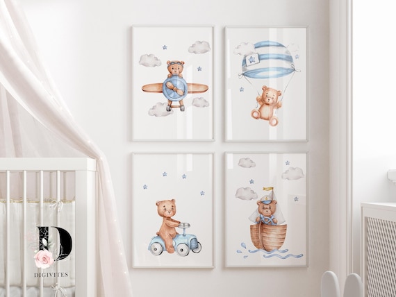 Poster Per Cameretta Bambini - Set 4 Poster Con Animali E Orsacchiotto - Foto 11