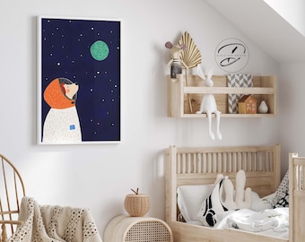 Space Nursery wall art, Whimsical Astronaut Nursery Wall Art, Boys room decor, Kids room poster (Digital Download)