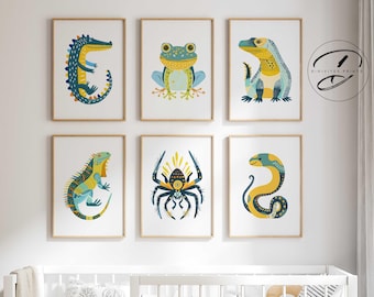Reptile Wall Art Prints, Playroom Decor (Digital Download)