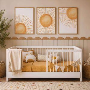 Retro Sun Wall Art Print, Neutral Nursery Decor, Boho Sunshine Poster, Scandinavian Kids Room Art, Earthy Baby Bedroom Decor