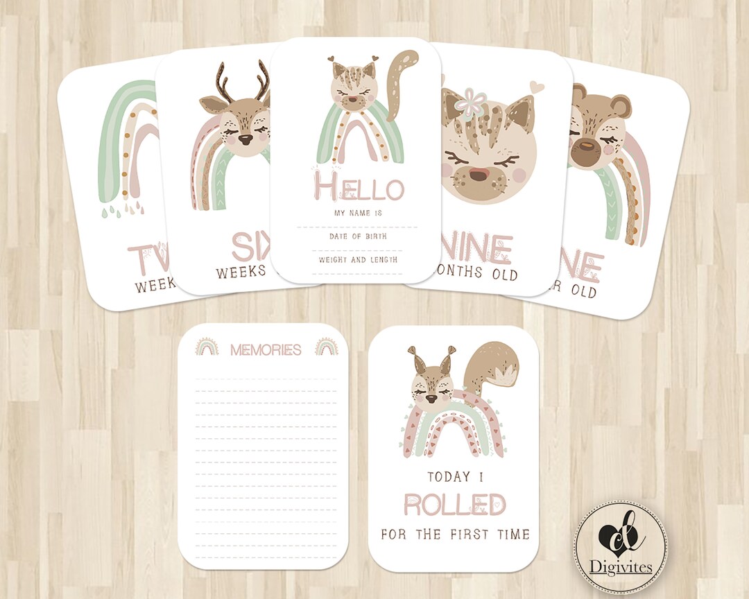 Woodland Animals Baby Milestone Cards | Rainbow Photo Props - Etsy