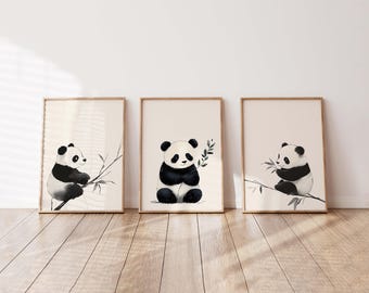 Panda Nursery Prints, Minimalist Animal Art (Digital Download)