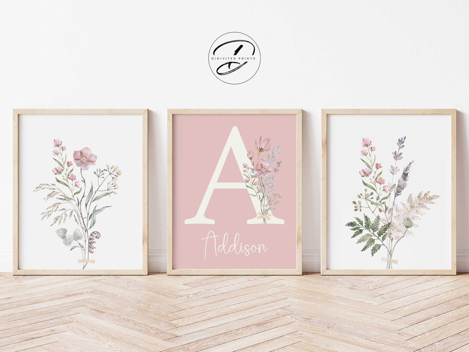 Personalized Wildflower Nursery Wall Art, Floral Name Art Print, Boho ...