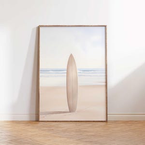 Surfboard Beach Wall Art Print, Digital Coastal Decor, Minimalist Ocean Surf Poster, Modern Beach House Printable Wall Art, Coastal wall art