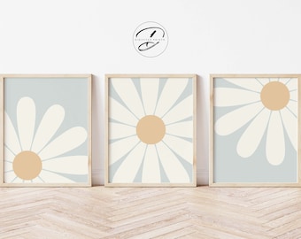 Daisy Nursery Print Set, Boho Floral Wall Art (Digital Download)