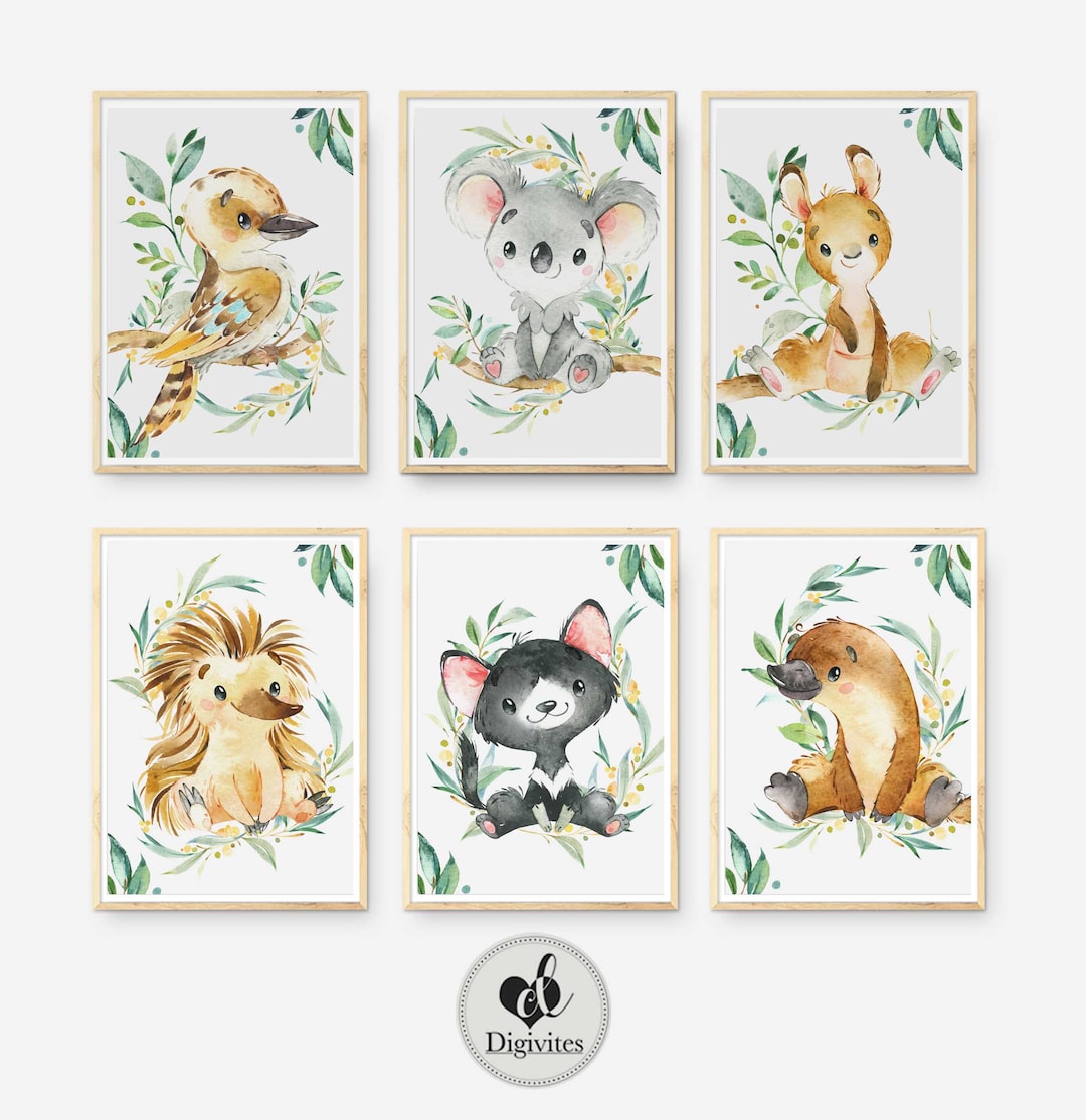 Printable, Australian Animal Wall Art , Set of Six Unisex Nursery Wall ...
