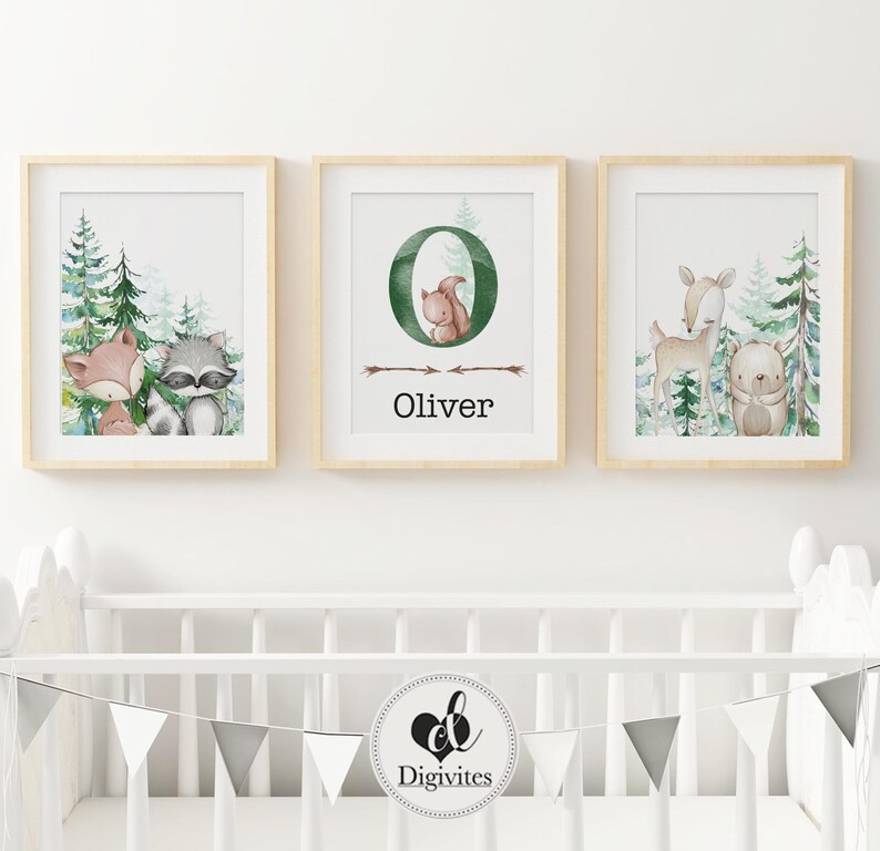 Woodland Nursery Wall Art. Boy Nursery Wall Decor. Nursery Set Etsy