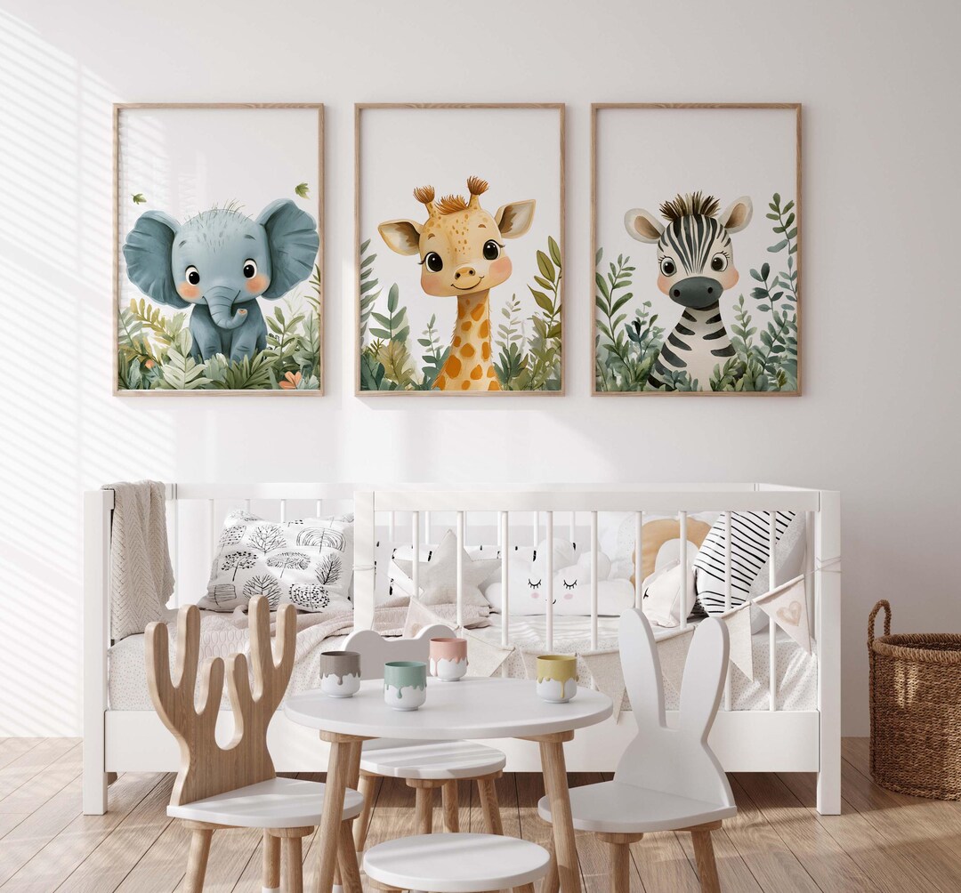 Set of 3 Safari Nursery Baby Animal Prints, Safari Nursery Wall Art ...