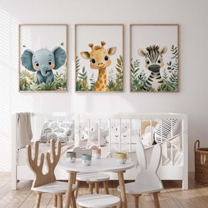 Set of 3 Safari Nursery baby animal prints, Safari nursery wall art, jungle nursery decor, Nursery decor, Kids room decor, Playful prints