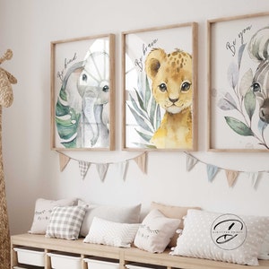 DIGITAL Safari Nursery prints, Safari Nursery decor, Set of 3 Printable Safari nursery animals, Jungle nursery wall art, Playroom decor