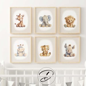 DIGITAL Safari Nursery Wall Art Set of 6, Baby Giraffe, Elephant, Lion Prints, Gender Neutral Animal Prints, Baby Room Jungle Nursery Decor
