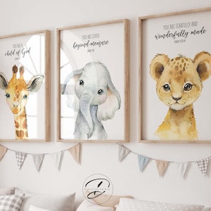 Bible verse nursery wall art, Christian Nursery decor, Nursery scripture art, Neutral Nursery, Safari nursery prints, Printable nursery art