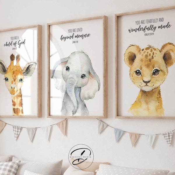 Bible verse nursery wall art, Christian Nursery decor, Nursery scripture art, Neutral Nursery, Safari nursery prints, Printable nursery art