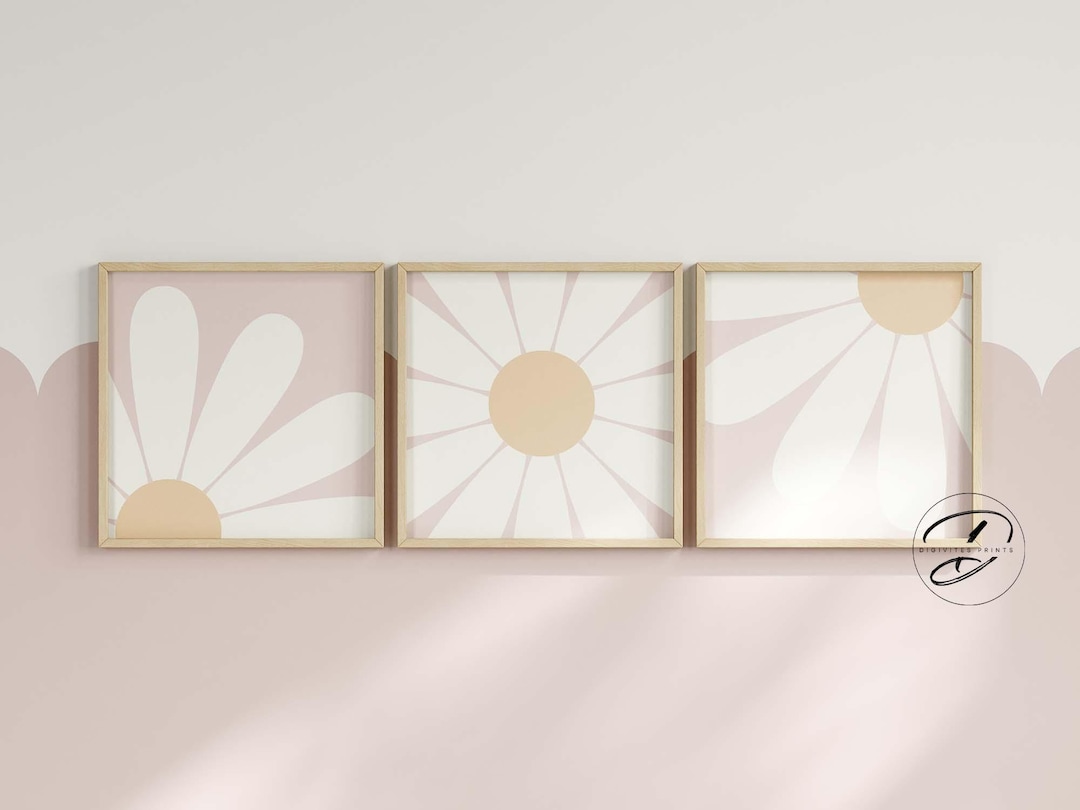 Daisy Nursery Print, Blush Pink Floral Boho Decor, Square Prints ...